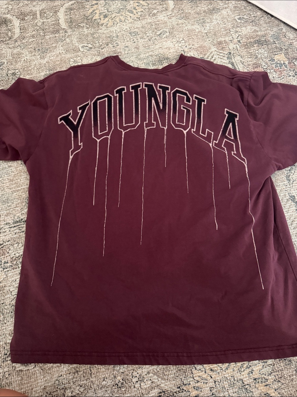 YoungLA oversized Maroon Graphic Tee with 'YOUNGLA' Lettering